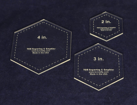 Hexagon Templates. 2", 3", 4" - Clear 1/8"