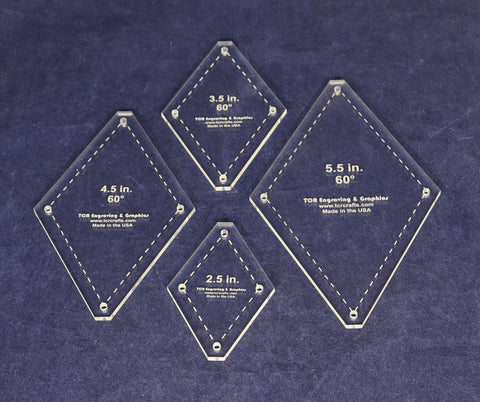 Diamond Templates 4 Pc Set No Tips 2 1/2 to 5 1/2 Inches- Clear 1/8 Inch 60 Degree