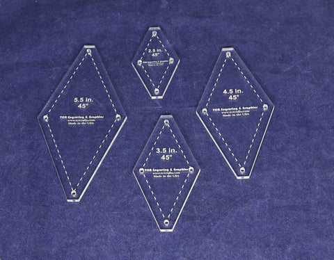 Diamond Templates 4 Pc Set No Tips 2 1/2 to 5 1/2 Inches- Clear 1/8 Inch 45 Degree