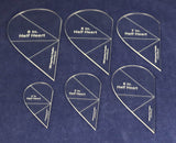 Half Heart Template 6 Piece Set. 4,5,6,7,8,9 Inches- Clear 1/8 Inch Thick w/ Guidelines
