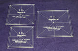 Square Quilt Templates. 4, 5, 6 Inches . - Clear with Seam and Guideline Holes 1/8 Inch