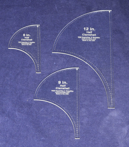 Half Clamshell Template 3 Piece Set 6,9,12 Inches - Clear Acrylic 1/8 Inch Thick