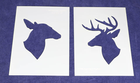 Buck-Doe Deer Head Stencils - Mylar 2 Pieces of 14 Mil 5 X 7 Inches - Painting /Crafts/ Templates (Copy)
