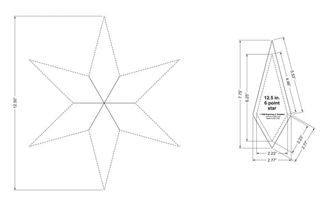 Star Template -Makes 12.5 Inch 6 Point Star- Clear 1/8-Inch-Thick w/ seam allowance