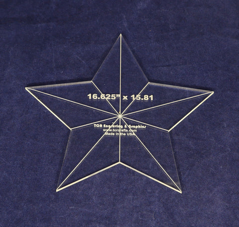 Star Template 16.625 x 15.81 Inches- Clear 1/8-Inch-Thick w/ Guidelines & Center Hole