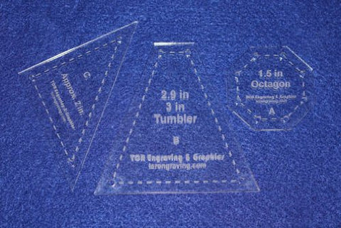 3 Piece Set Octagon Quilt Templates - With Seam Allowance -Clear 1/8 Inch