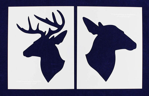 Buck-Doe Deer Head Stencils - Mylar 2 Pieces of 14 Mil 8 X 10 Inches - Painting /Crafts/ Templates