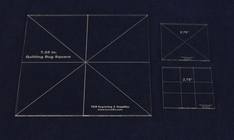 3 Piece Set Square Templates 2- 2.75 & 7.25 Inch- Quilting Bug Clear 1/8 Inch Thick