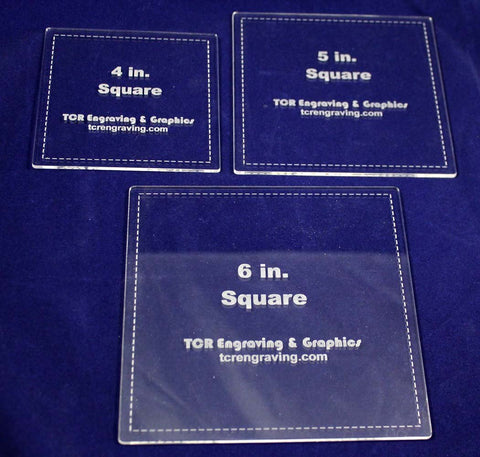 Square Templates with seam allowance. 4, 5, 6 Inches - Clear 1/8 Inch Thick