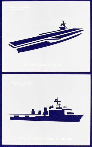 U.S. Navy Ships-Carrier-Landing ship 2 Piece Stencil Set 14 Mil 8" X 10" Painting /Crafts/ Templates