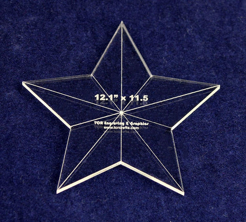 Star Template 12.1 x 11.5 Inches- Clear 1/8 Inch Thick w/ Guidelines & Center Hole
